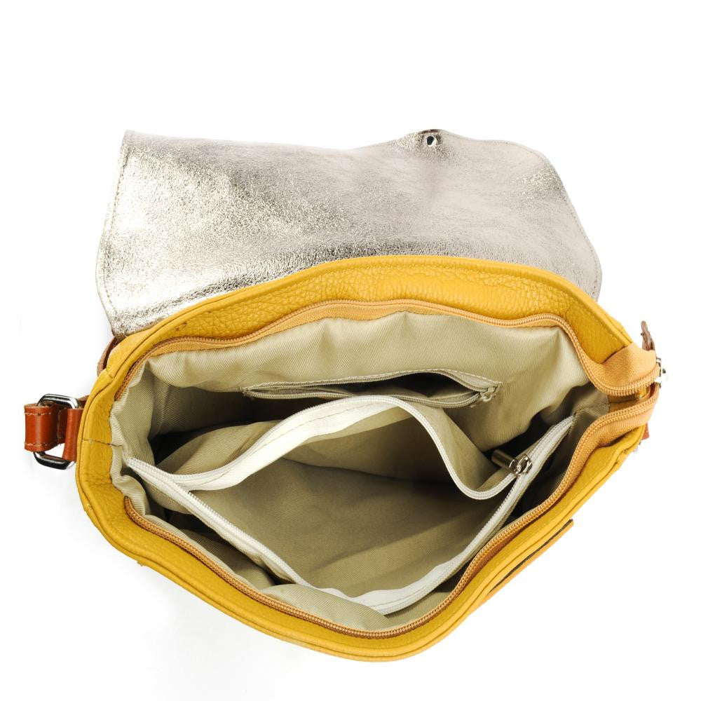 Sac bandoulière en cuir grainé et irisé BONIFACIO Jaune tournesol