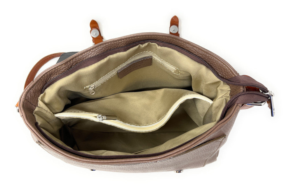 Sac bandoulière en cuir grainé et irisé BONIFACIO Taupe foncé