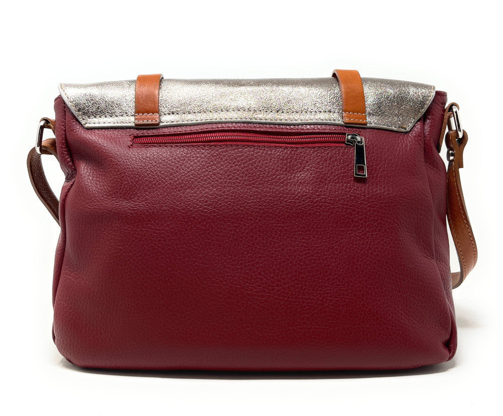 Sac bandoulière en cuir grainé et irisé BONIFACIO Rouge foncé