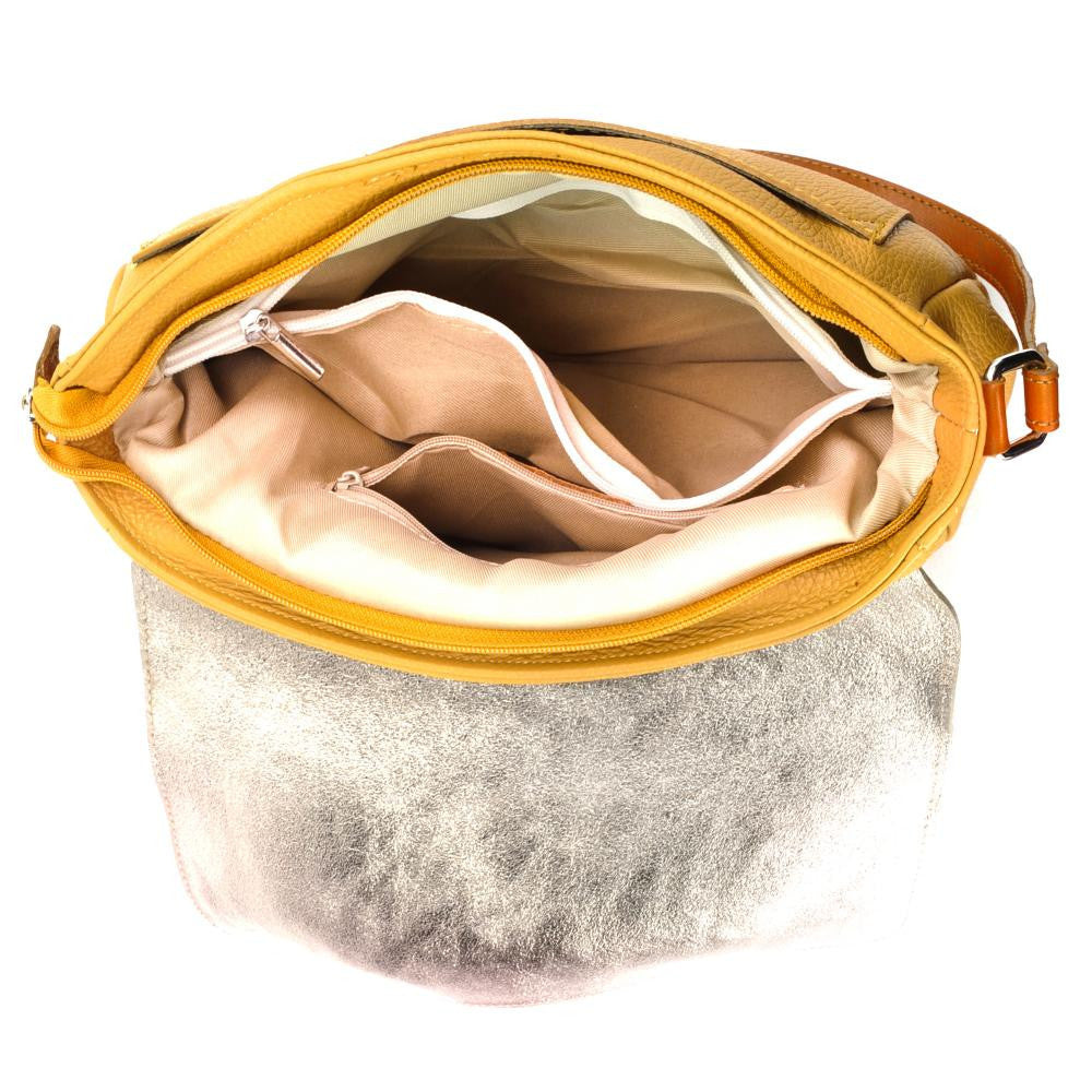 Sac bandoulière en cuir grainé et irisé BONIFACIO Camel