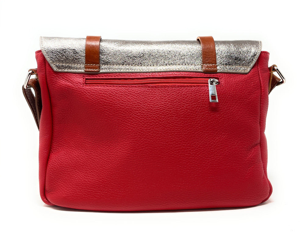 Sac bandoulière en cuir grainé et irisé BONIFACIO Rouge garance