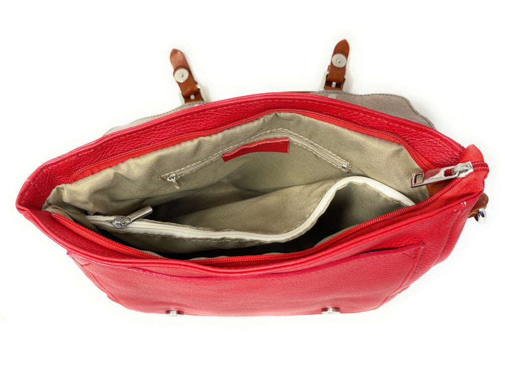Sac bandoulière en cuir grainé et irisé BONIFACIO Rouge garance