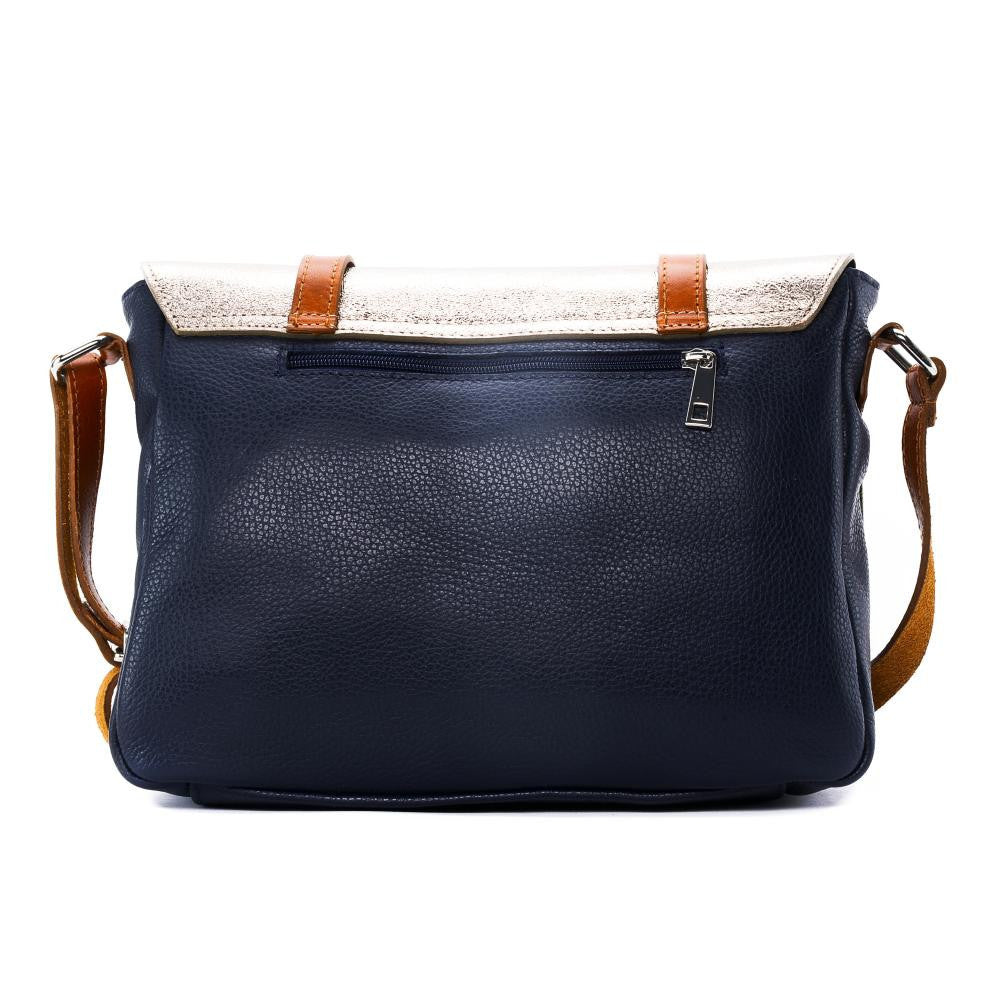Sac bandoulière en cuir grainé et irisé BONIFACIO Bleu marine