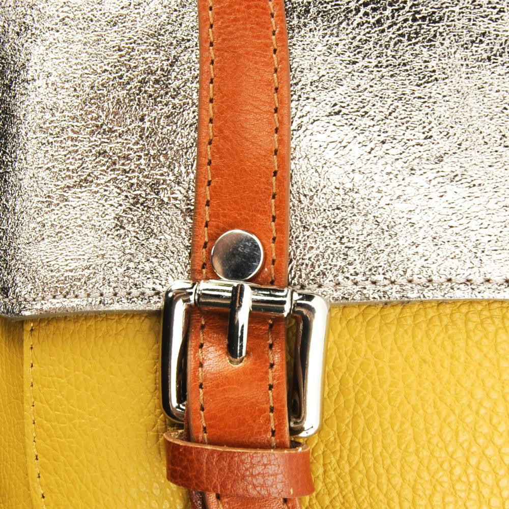 Sac bandoulière en cuir grainé et irisé BONIFACIO Jaune tournesol