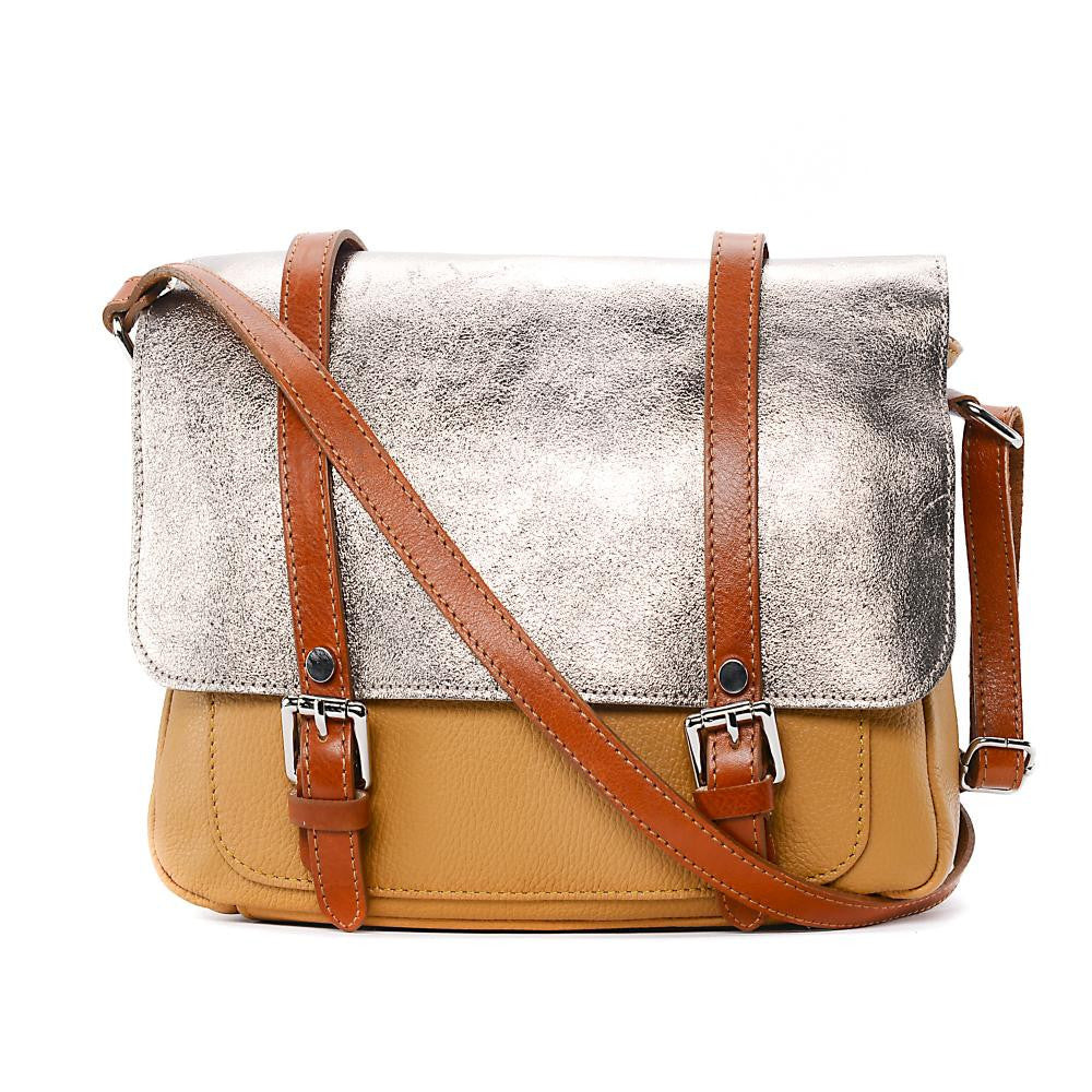 Sac bandoulière en cuir grainé et irisé BONIFACIO Camel
