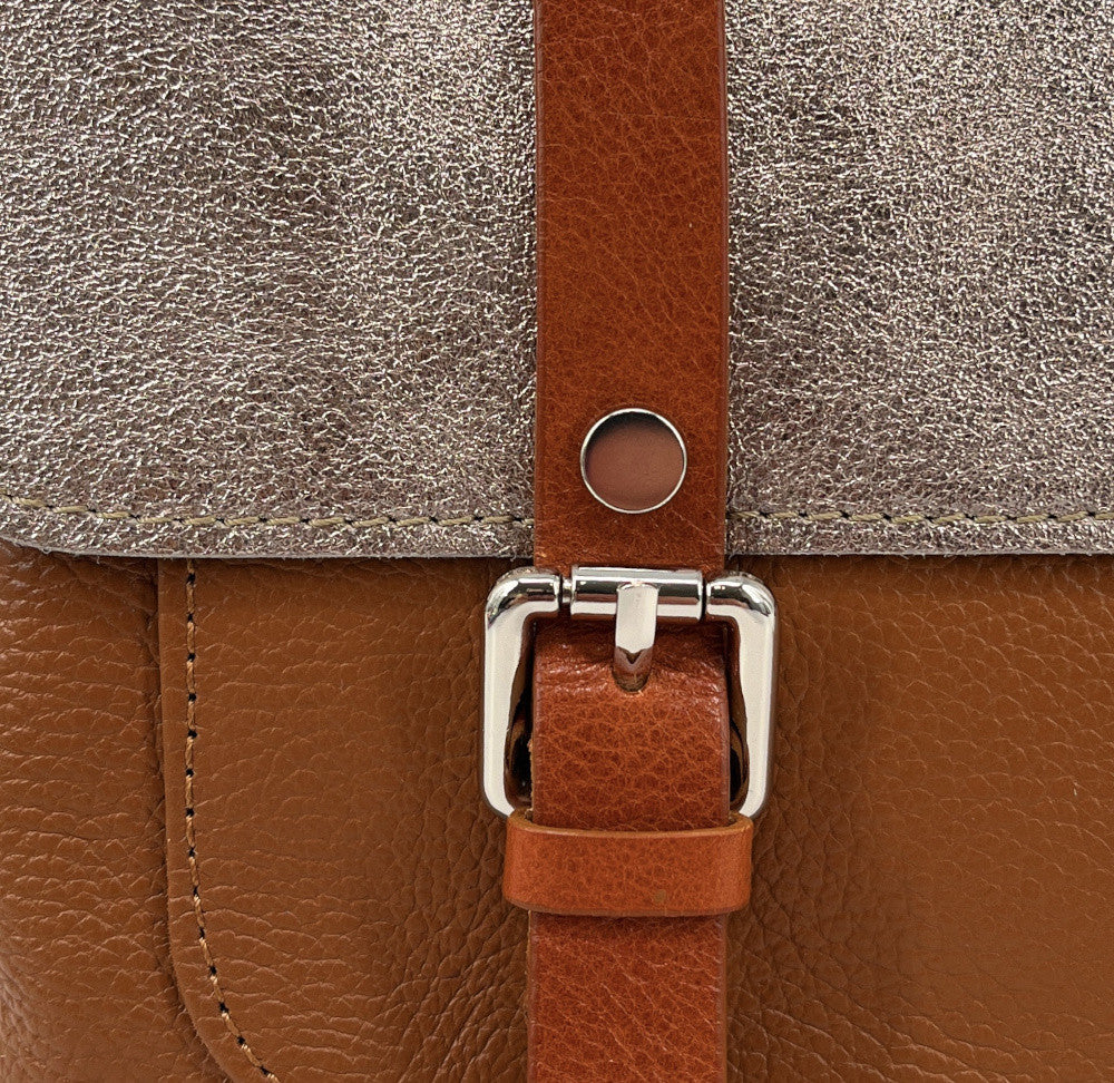 Sac bandoulière en cuir grainé et irisé BONIFACIO Camel foncé