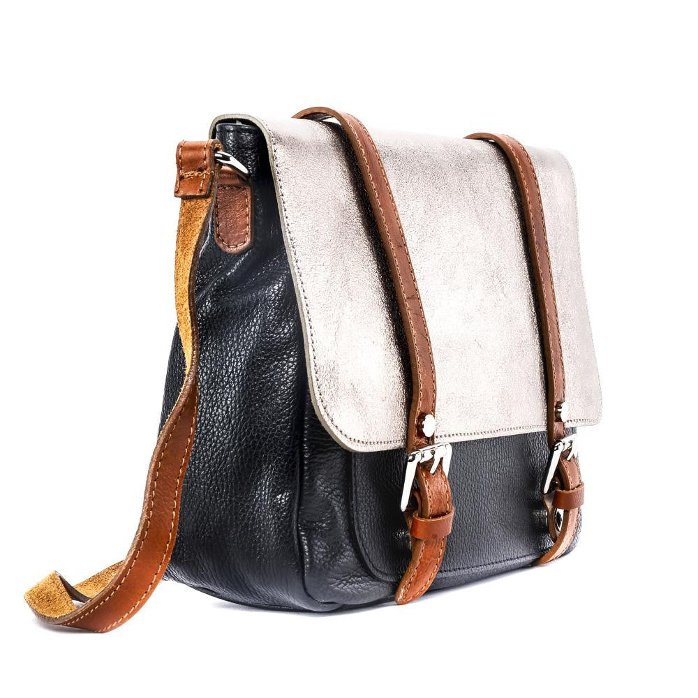 Sac bandoulière en cuir grainé et irisé BONIFACIO Noir