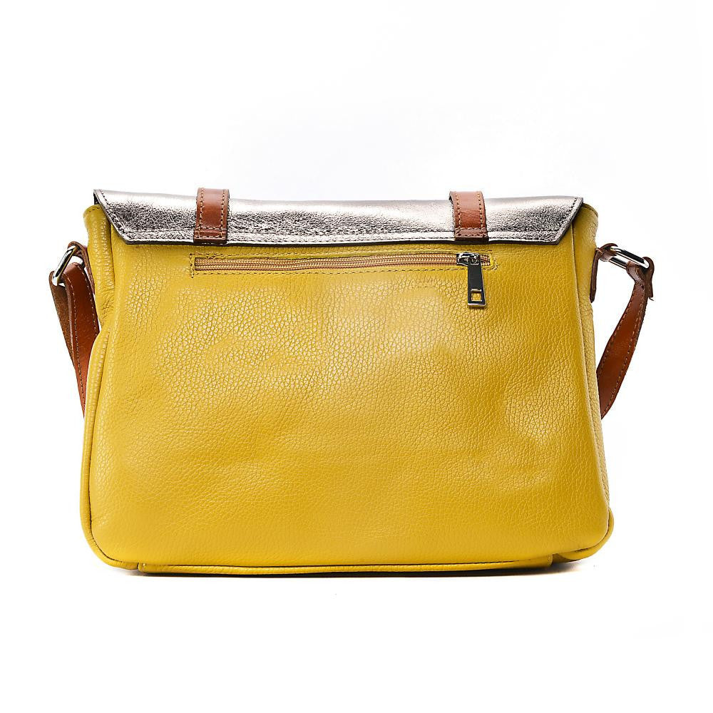Sac bandoulière en cuir grainé et irisé BONIFACIO Jaune tournesol