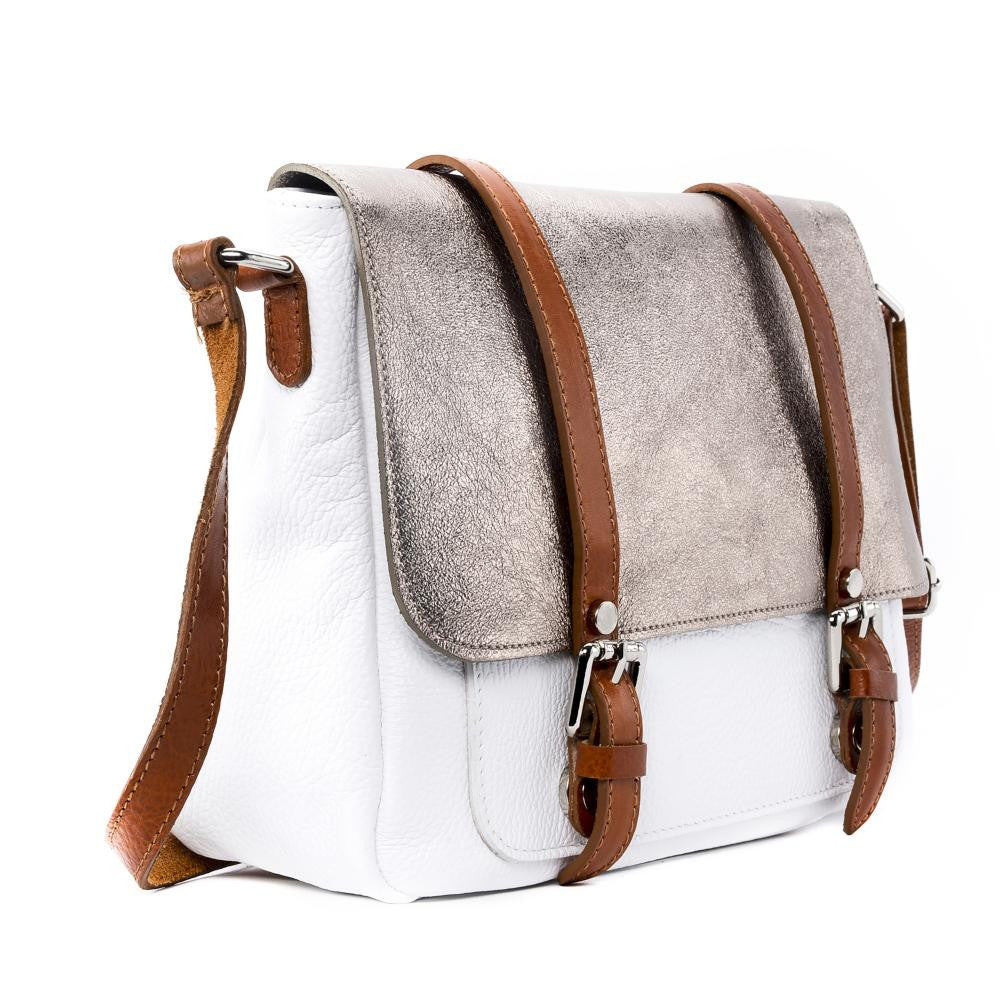 Sac bandoulière en cuir grainé et irisé BONIFACIO Blanc