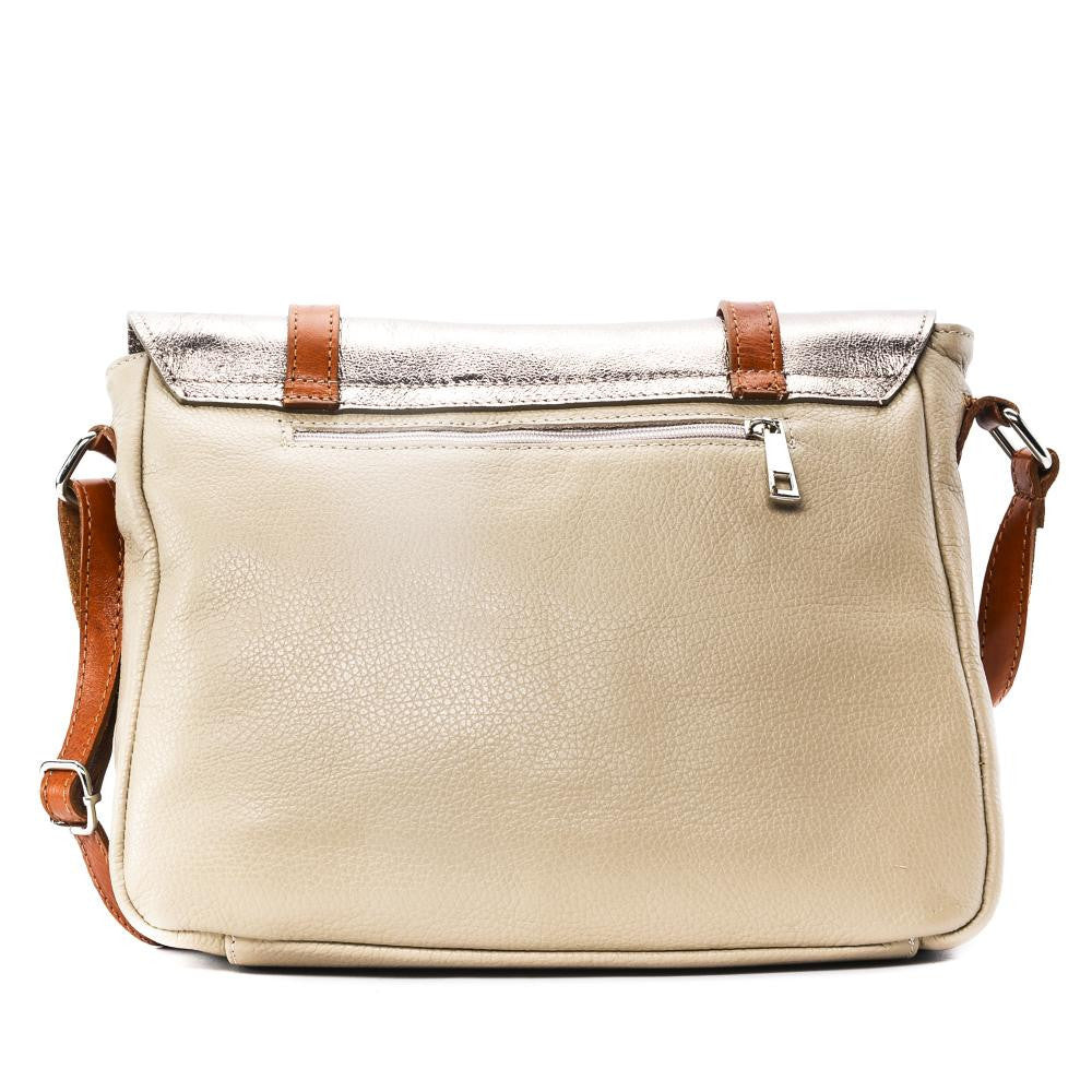Sac bandoulière en cuir grainé et irisé BONIFACIO Taupe clair