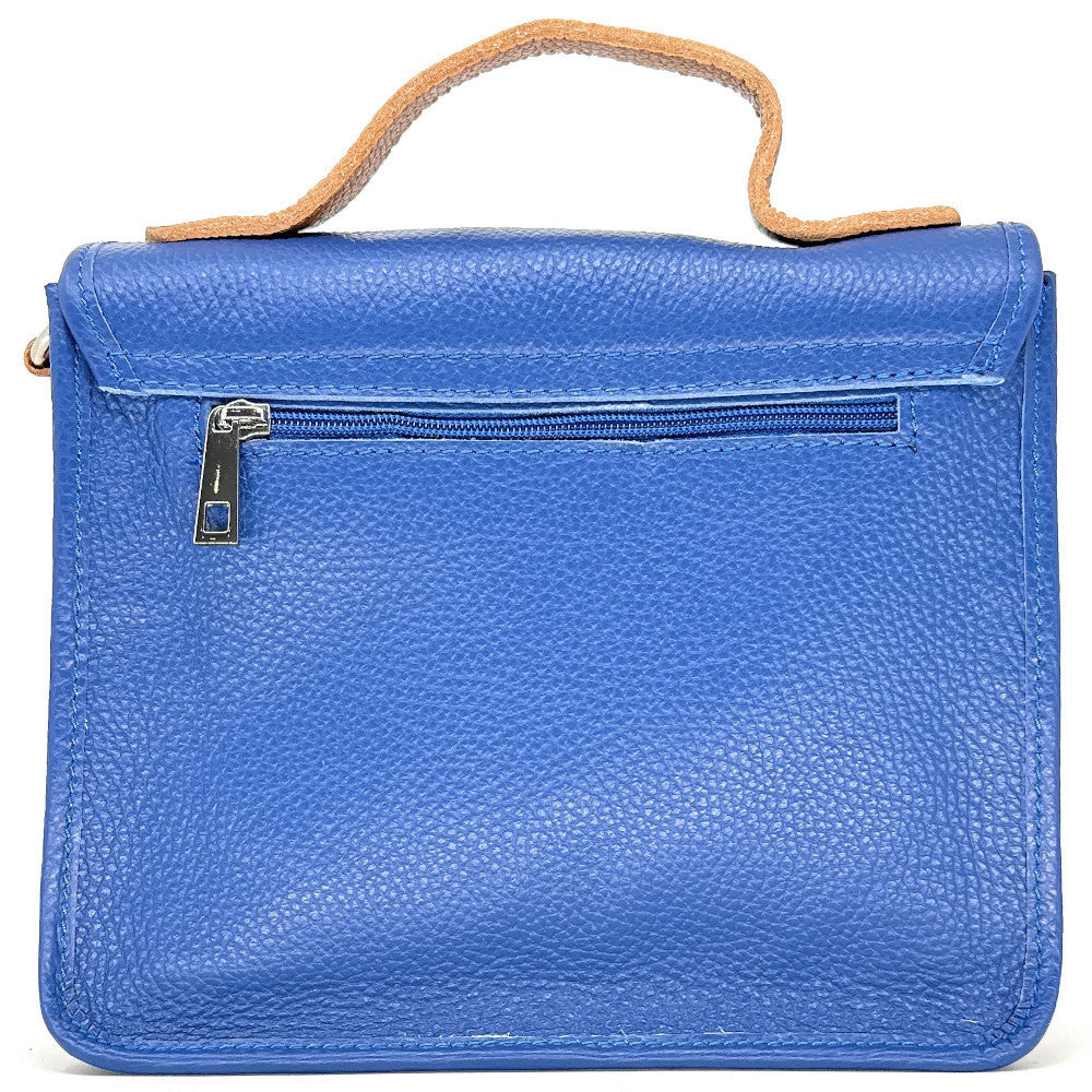 Sac cartable à bandoulière en cuir grainé et cuir irisé CORTE Bleu roi