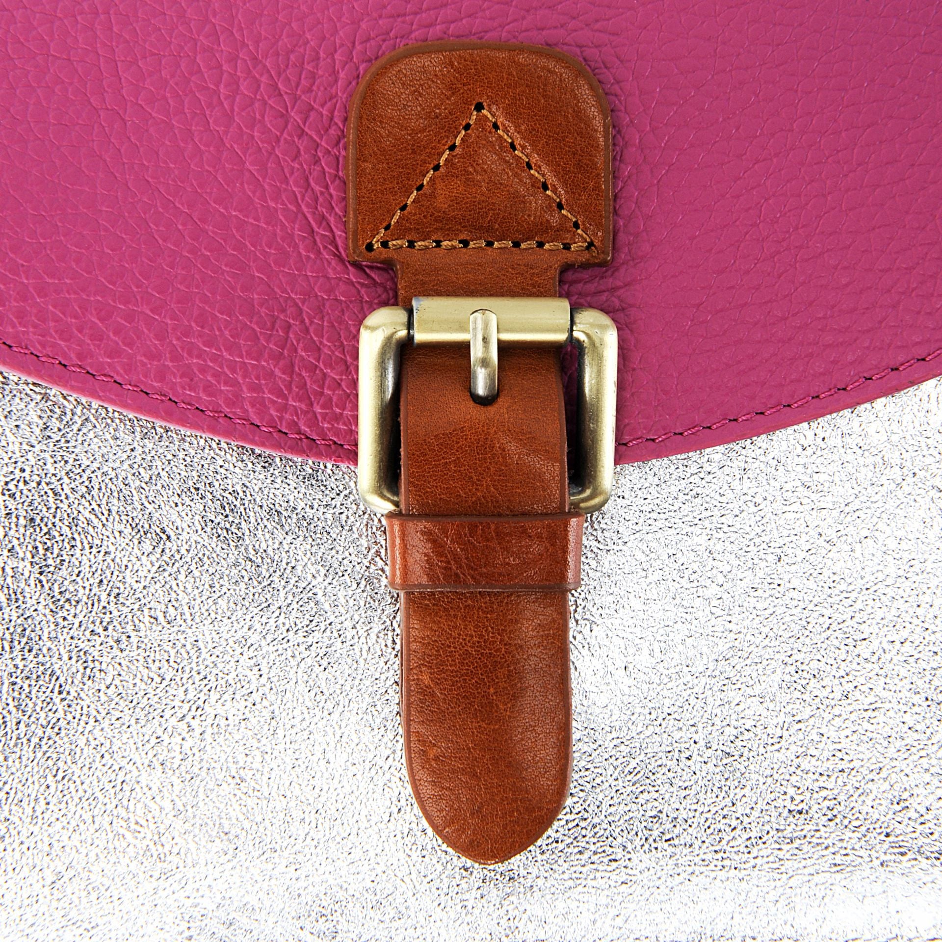 Sac cartable à bandoulière en cuir grainé et cuir irisé CORTE Rose fuchsia
