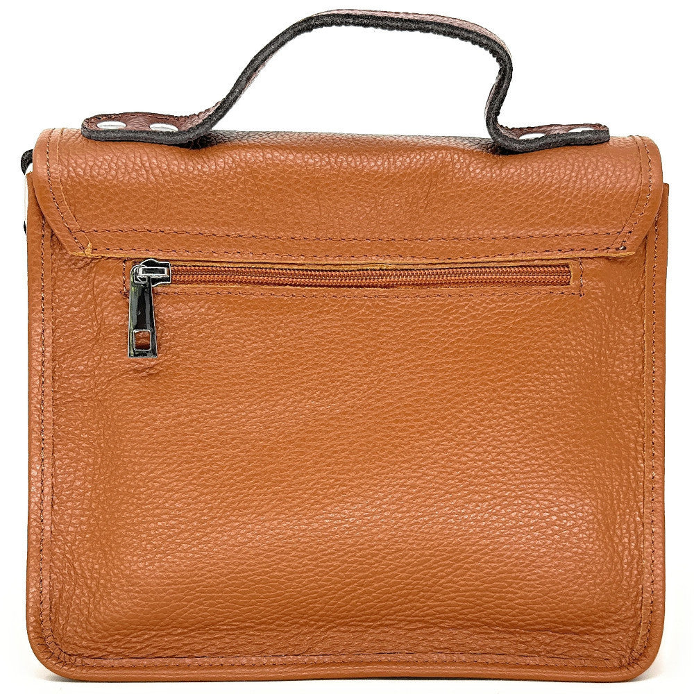 Sac cartable à bandoulière en cuir grainé et cuir irisé CORTE Camel foncé