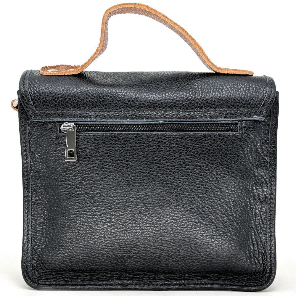 Sac cartable à bandoulière en cuir grainé et cuir irisé CORTE Noir
