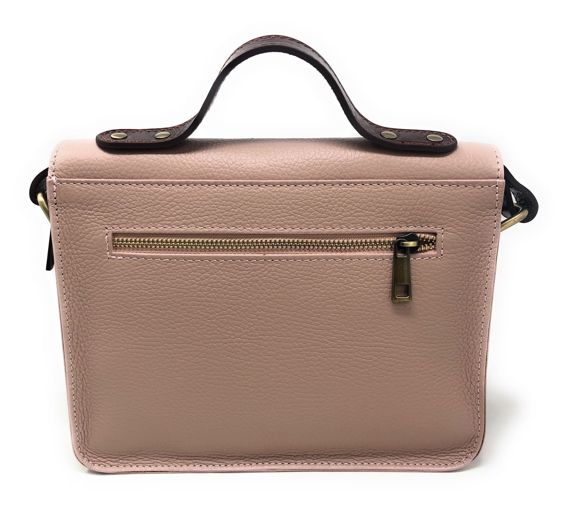 Sac cartable à bandoulière en cuir grainé et cuir irisé CORTE Rose nude