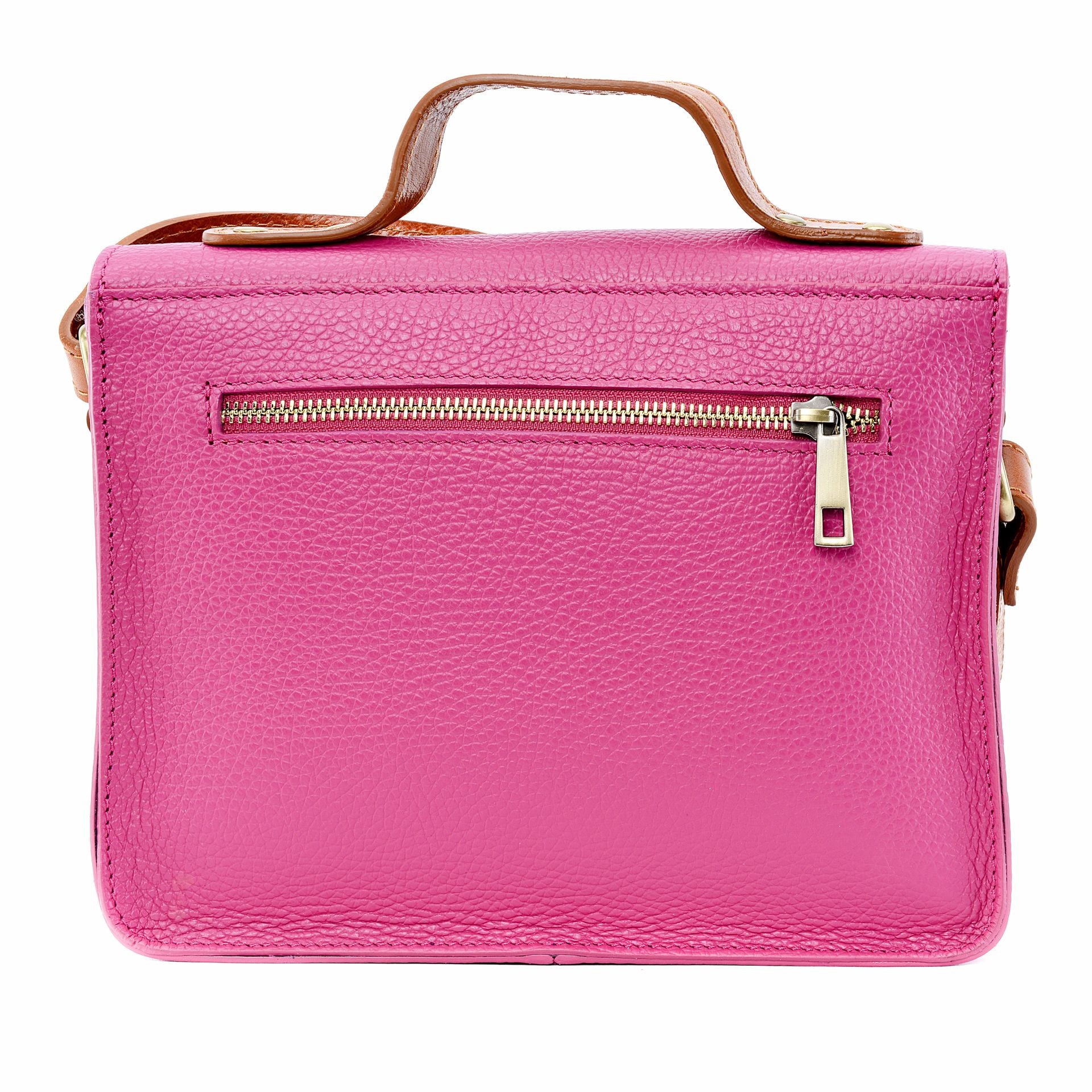 Sac cartable à bandoulière en cuir grainé et cuir irisé CORTE Rose fuchsia