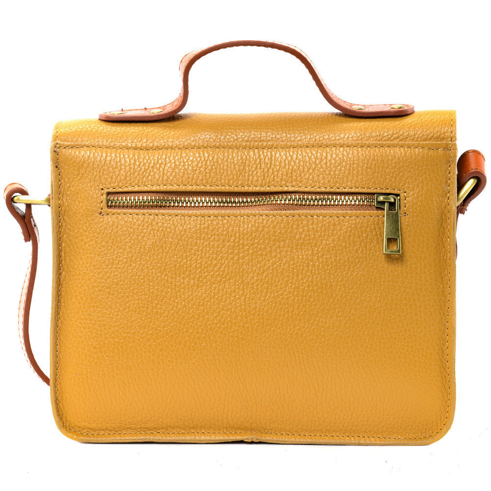 Sac cartable à bandoulière en cuir grainé et cuir irisé CORTE Camel
