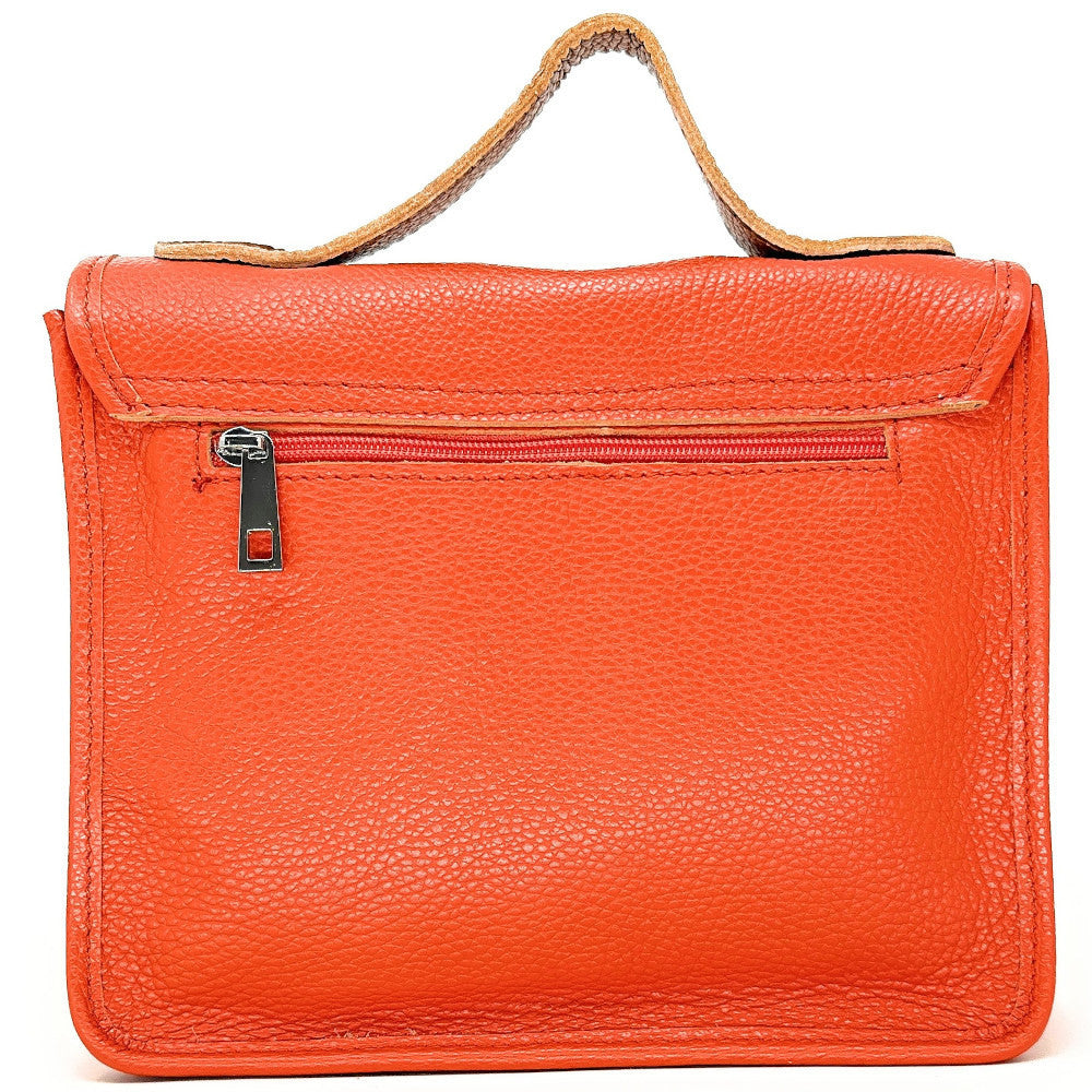 Sac cartable à bandoulière en cuir grainé et cuir irisé CORTE Mandarine