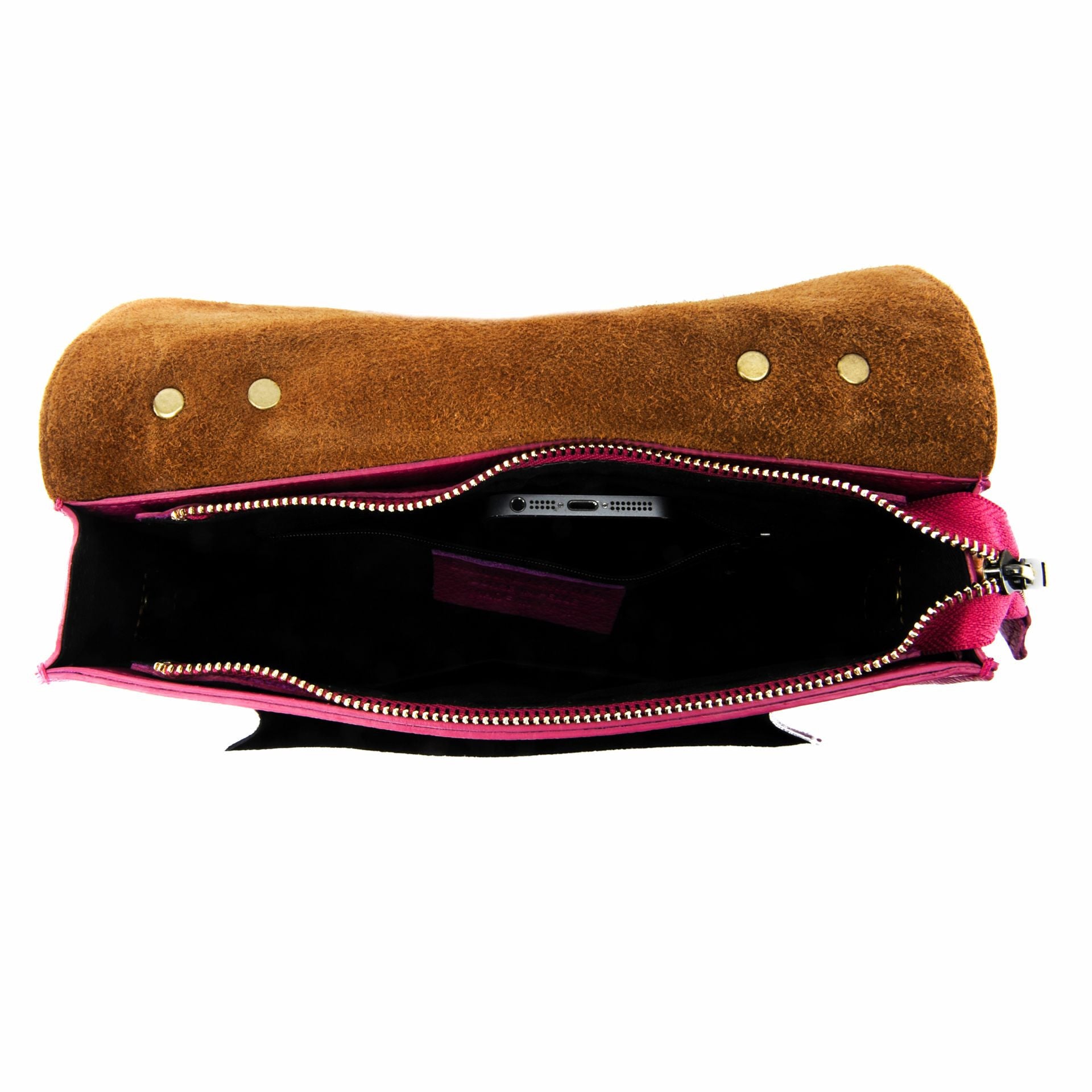 Sac cartable à bandoulière en cuir grainé et cuir irisé CORTE Rose fuchsia