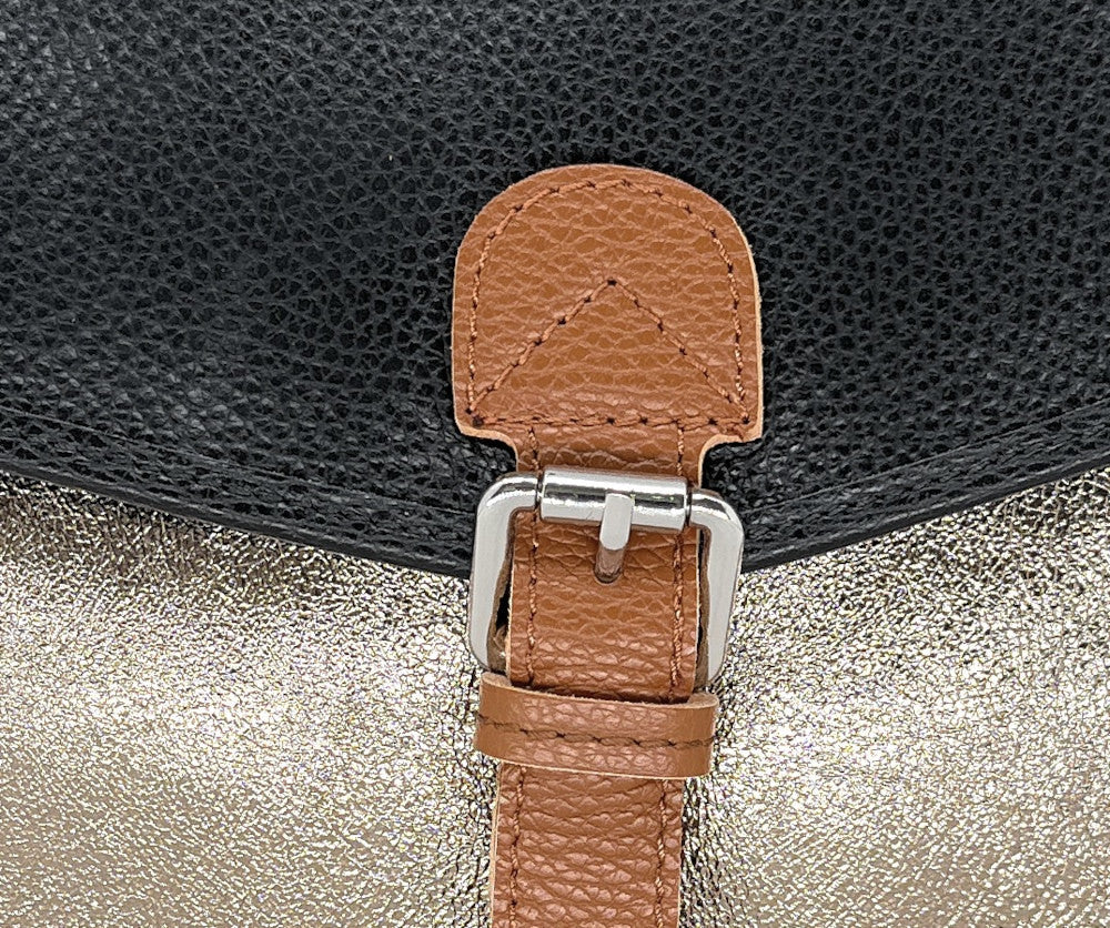 Sac cartable à bandoulière en cuir grainé et cuir irisé CORTE Noir