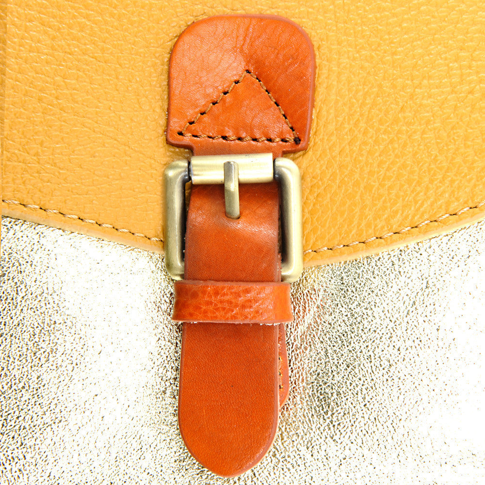 Sac cartable à bandoulière en cuir grainé et cuir irisé CORTE Camel