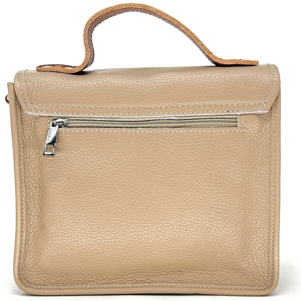 Sac cartable à bandoulière en cuir grainé et cuir irisé CORTE Taupe clair