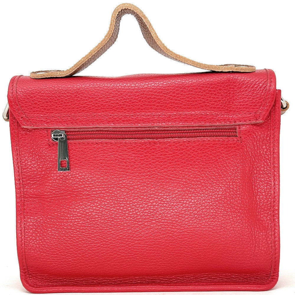 Sac cartable à bandoulière en cuir grainé et cuir irisé CORTE Rouge garance