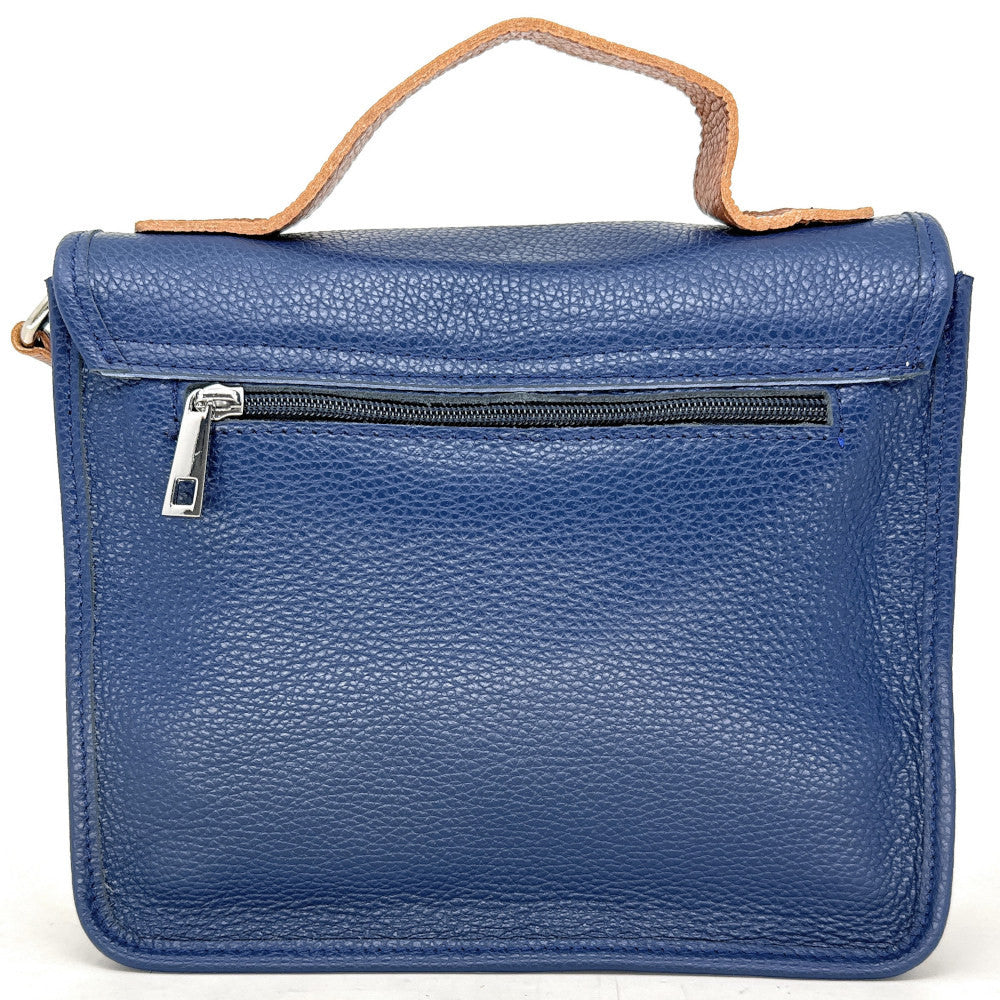 Sac cartable à bandoulière en cuir grainé et cuir irisé CORTE Bleu