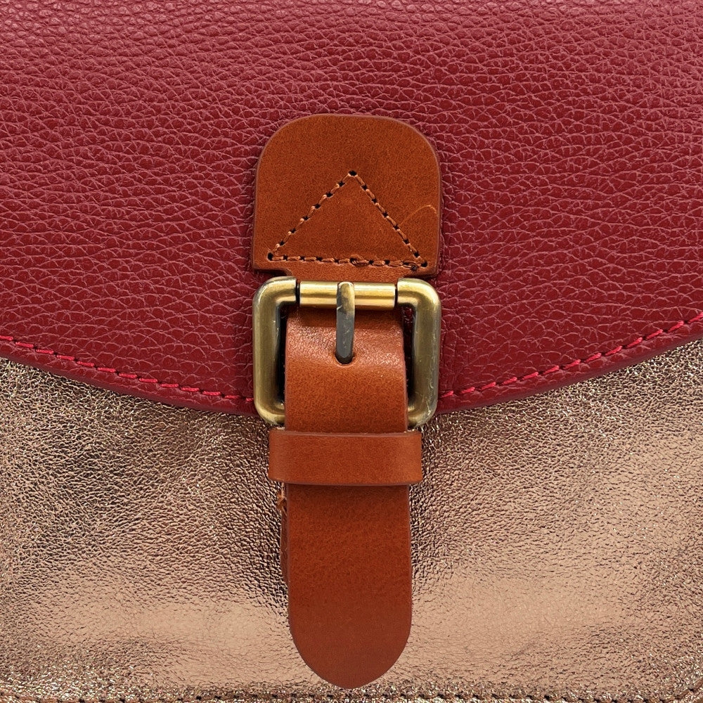 Sac cartable à bandoulière en cuir grainé et cuir irisé CORTE Rouge foncé