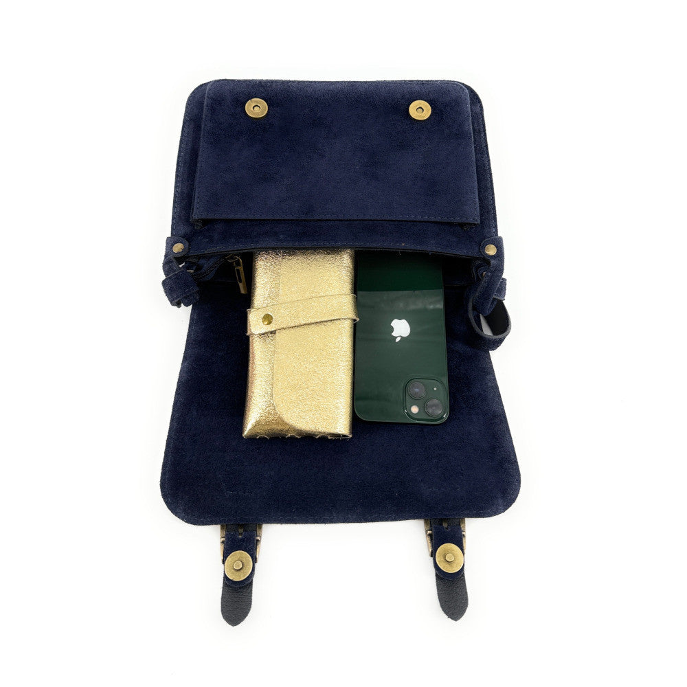 Sac cartable en croûte de cuir KENT Bleu marine