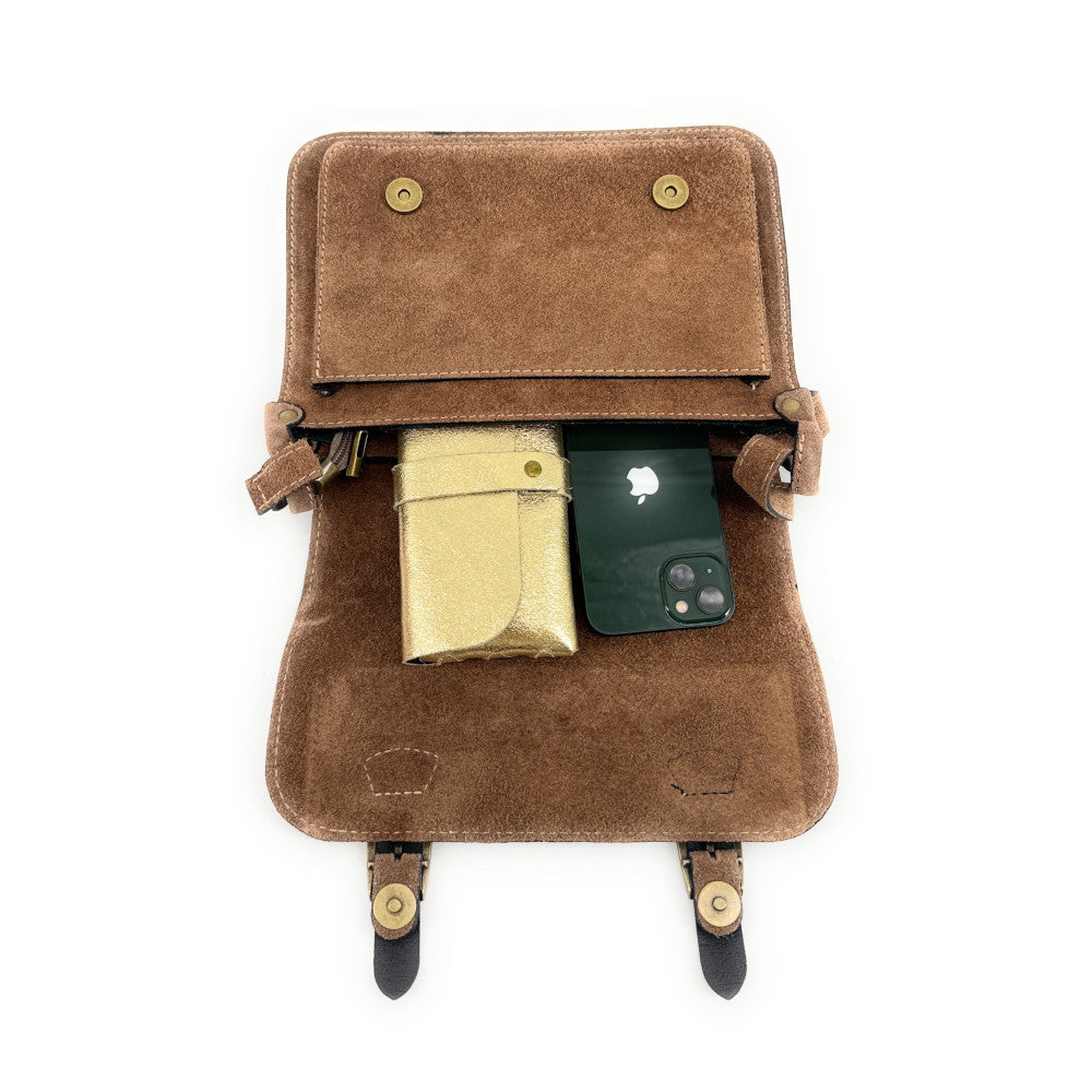 Sac cartable en croûte de cuir KENT Taupe foncé