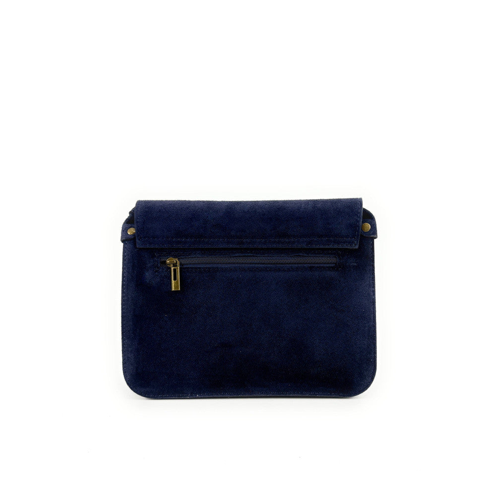 Sac cartable en croûte de cuir KENT Bleu marine