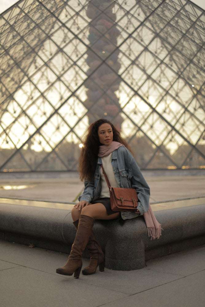 Sac cartable en croûte de cuir KENT Rose poudre