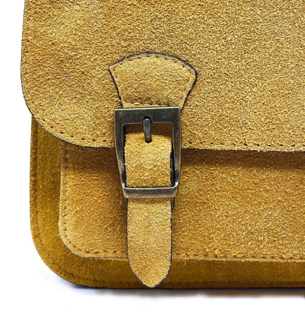 Sac cartable en croûte de cuir KENT Jaune Moutarde