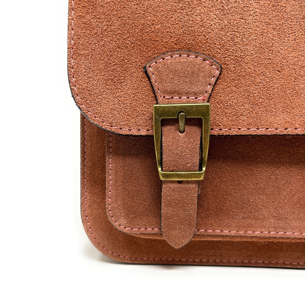 Sac cartable en croûte de cuir KENT Rose poudre