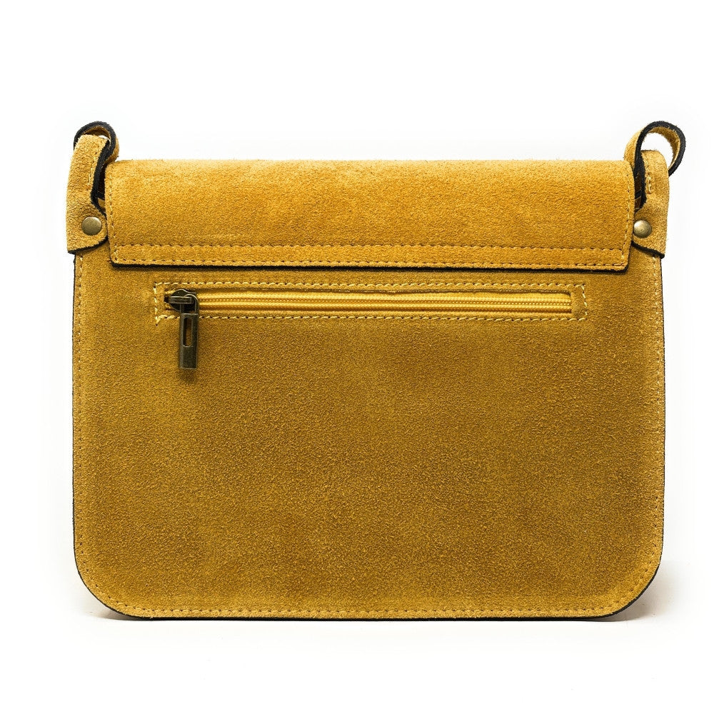 Sac cartable en croûte de cuir KENT Jaune Moutarde