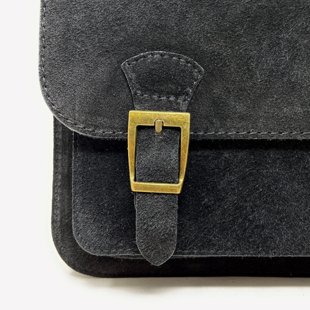 Sac cartable en croûte de cuir KENT Noir