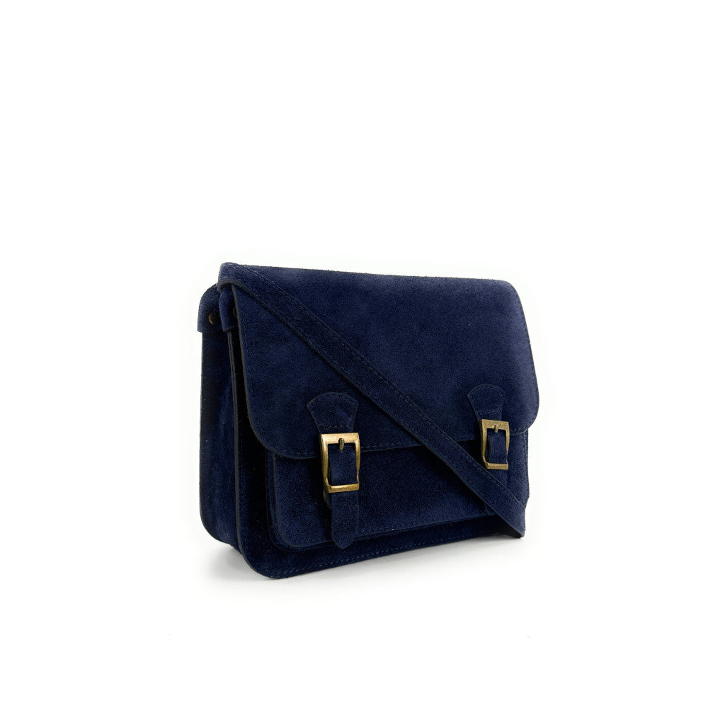 Sac cartable en croûte de cuir KENT Bleu marine