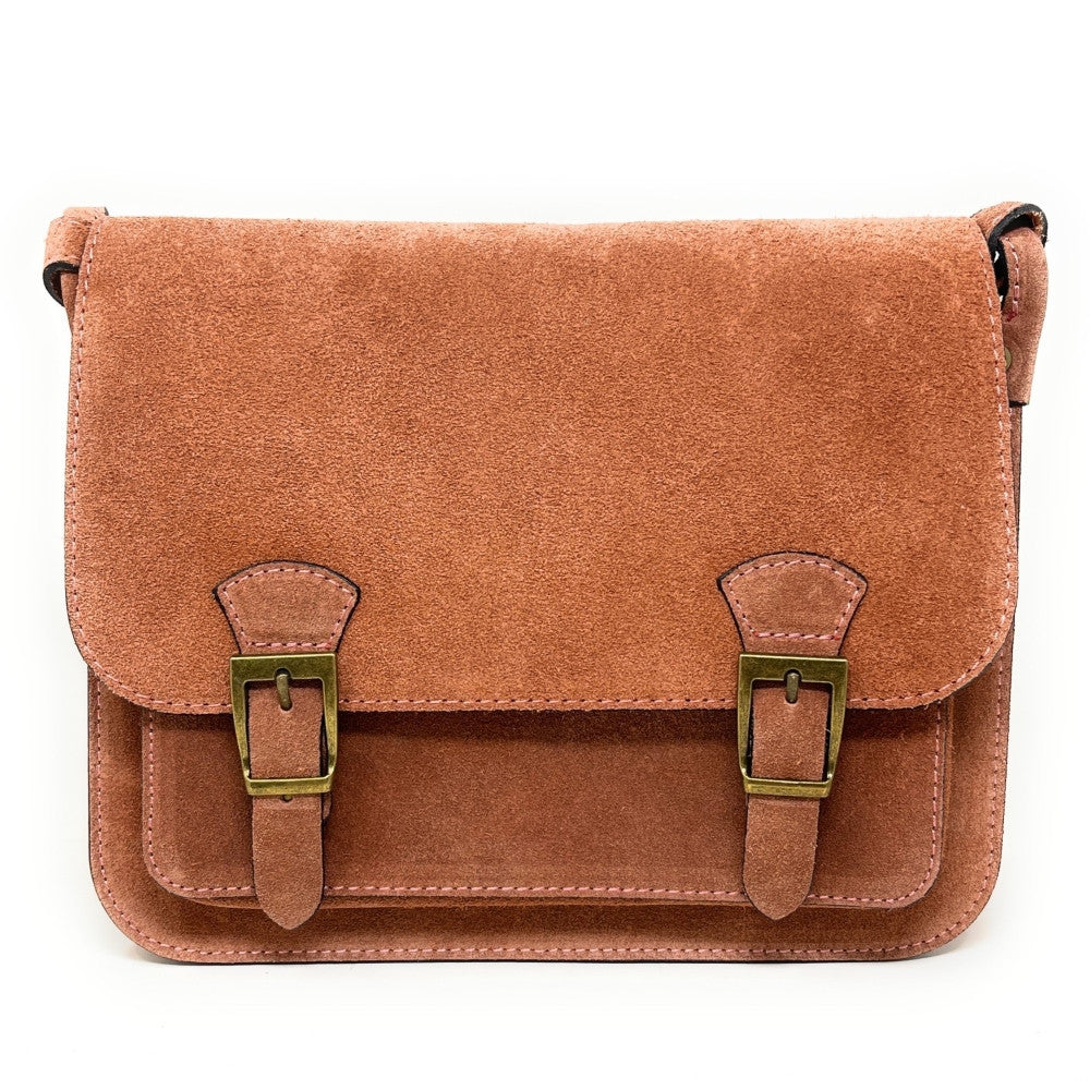 Sac cartable en croûte de cuir KENT Rose poudre