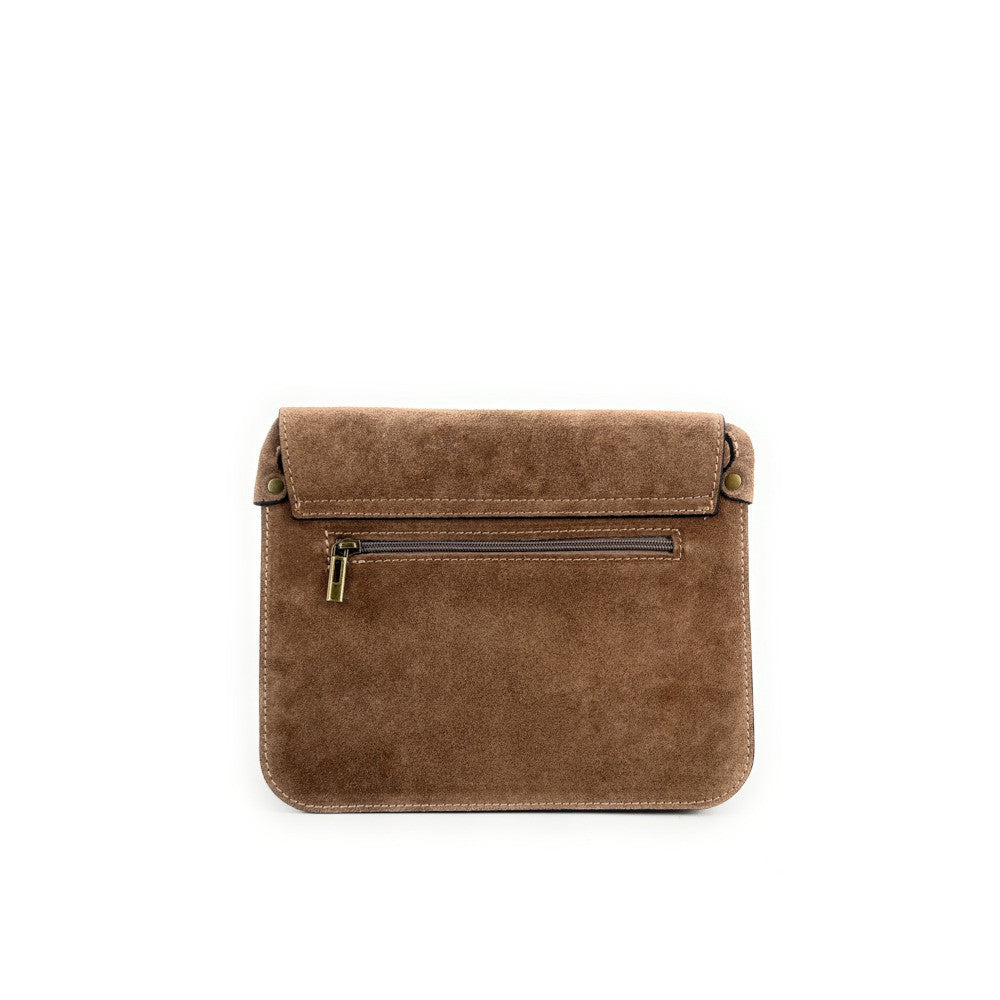 Sac cartable en croûte de cuir KENT Taupe foncé