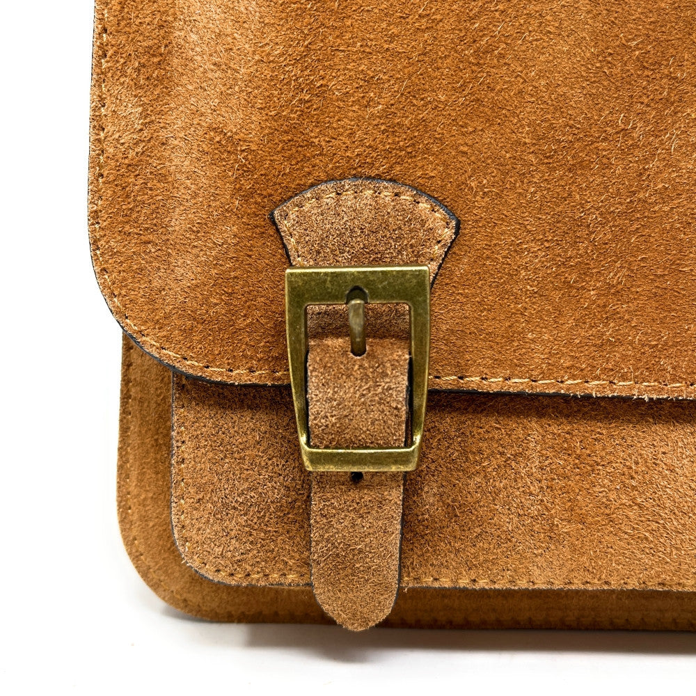 Sac cartable en croûte de cuir KENT Camel