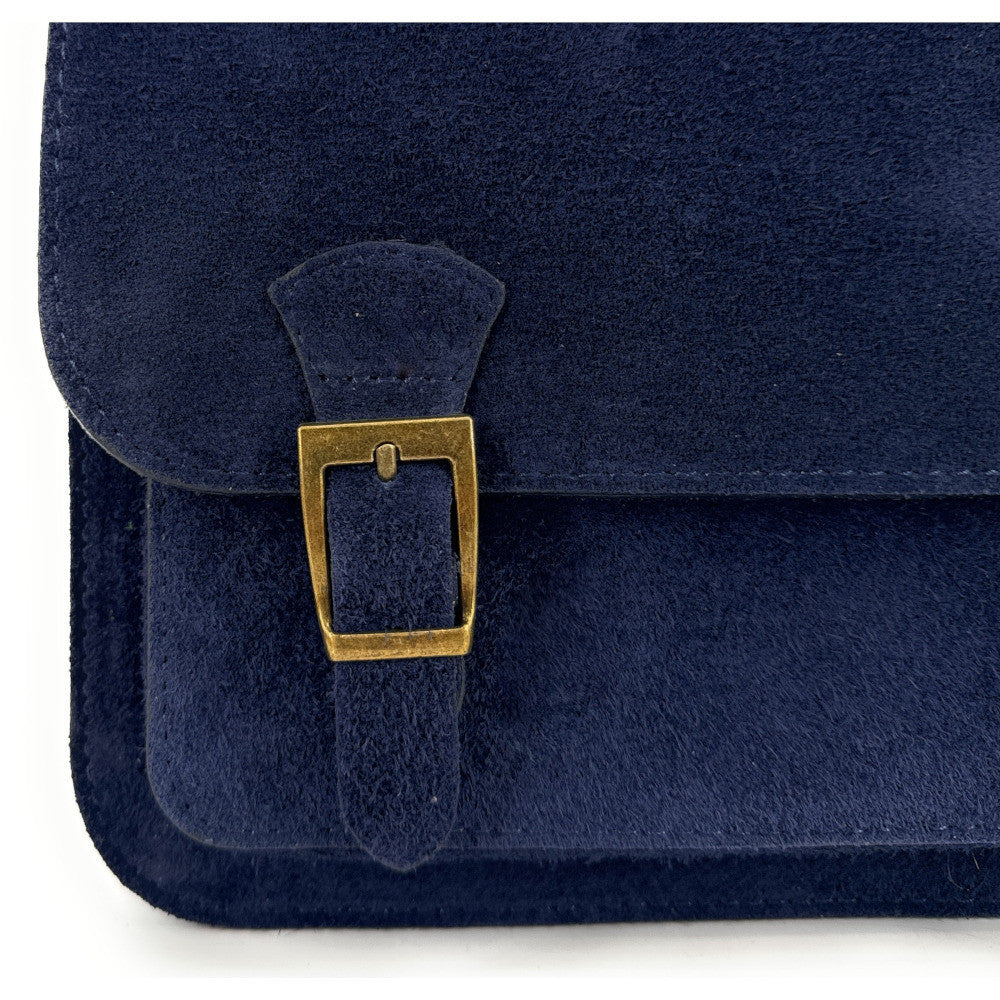 Sac cartable en croûte de cuir KENT Bleu marine