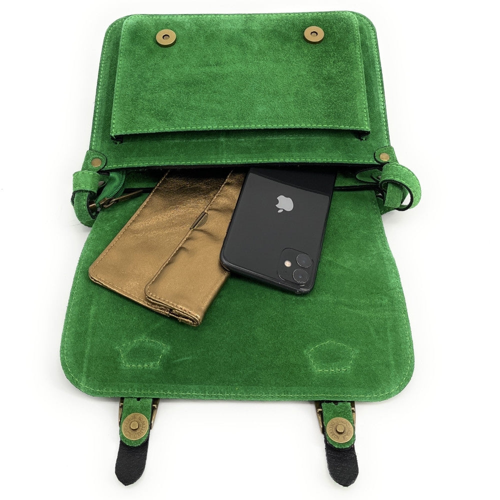 Sac cartable en croûte de cuir KENT Vert anglais