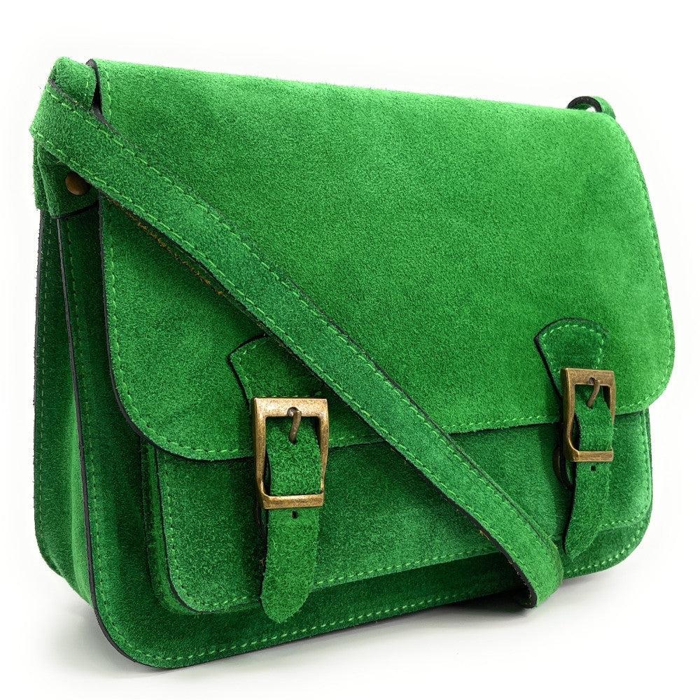 Sac cartable en croûte de cuir KENT Vert anglais