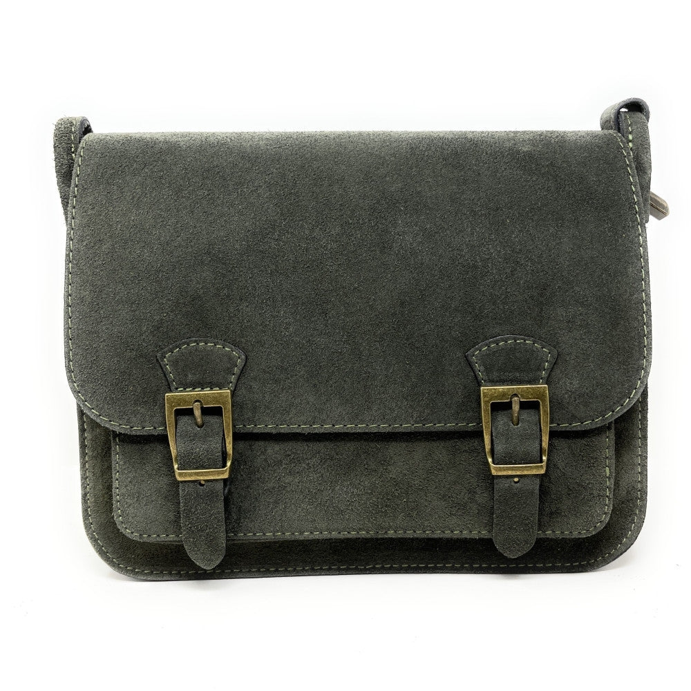 Sac cartable en croûte de cuir KENT Kaki