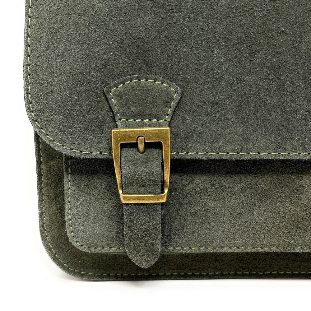 Sac cartable en croûte de cuir KENT Kaki