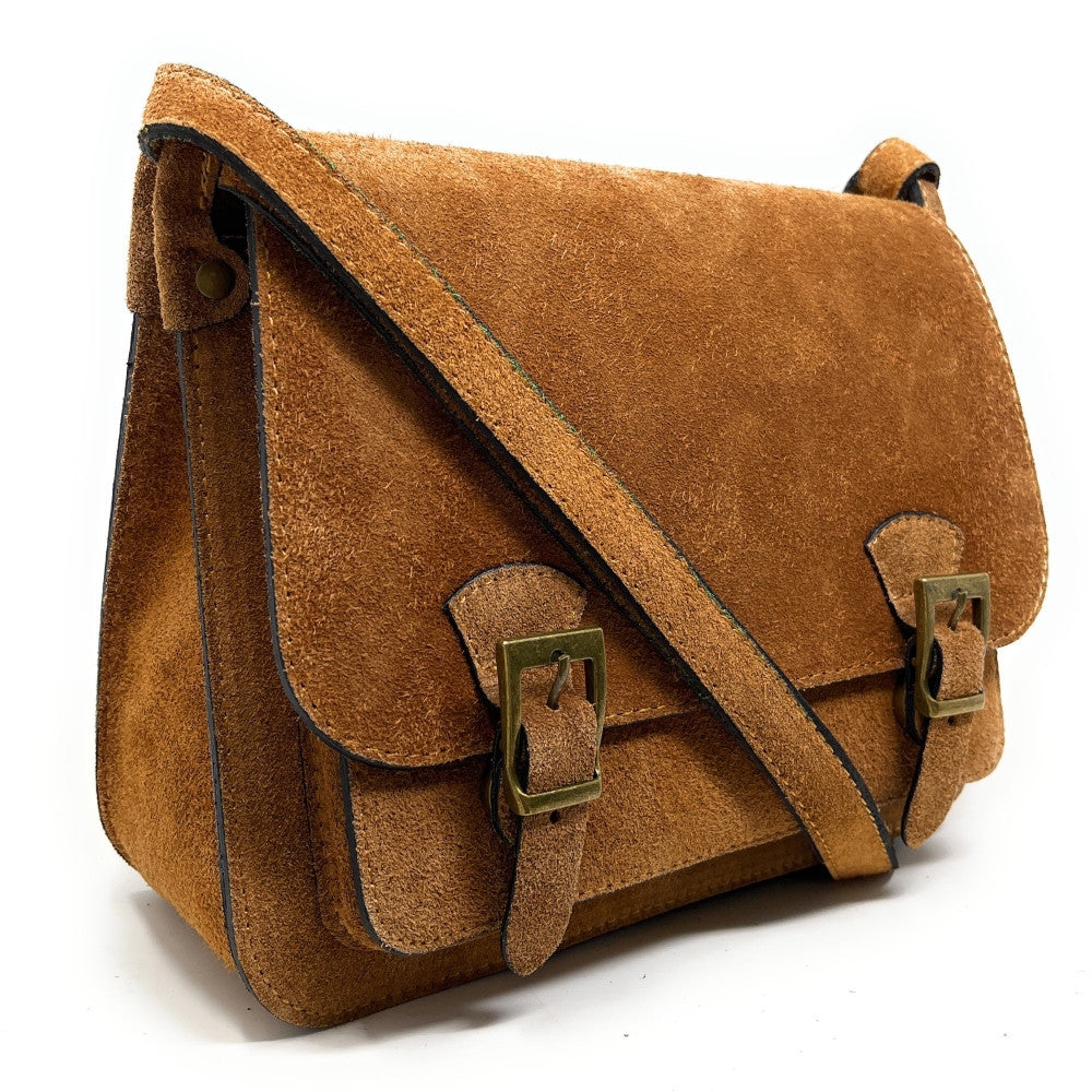 Sac cartable en croûte de cuir KENT Camel