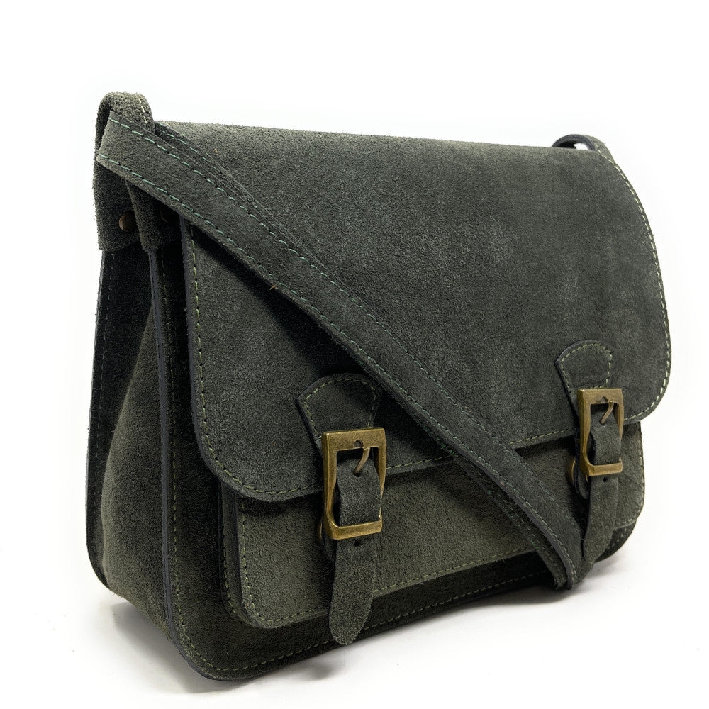 Sac cartable en croûte de cuir KENT Kaki