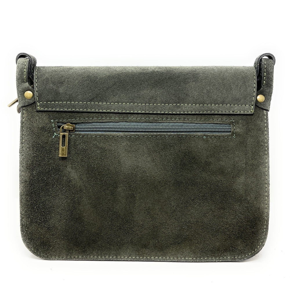 Sac cartable en croûte de cuir KENT Kaki