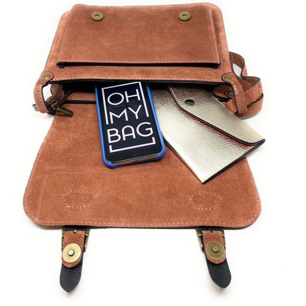 Sac cartable en croûte de cuir KENT Rose poudre